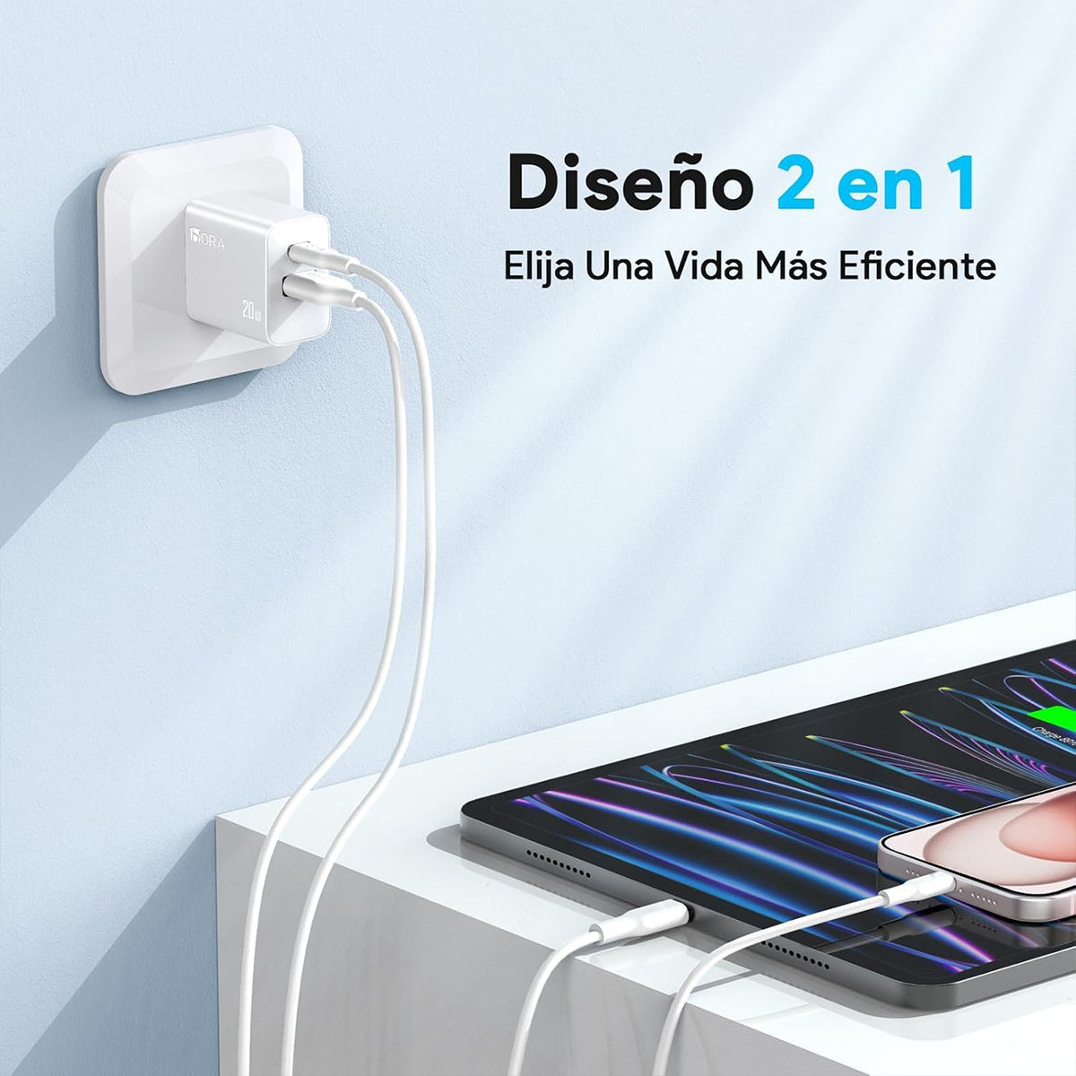 Cargador Rápido 20W para iPhone – Dual USB C & USB + Cable Tipo C a Lightning | GAR163