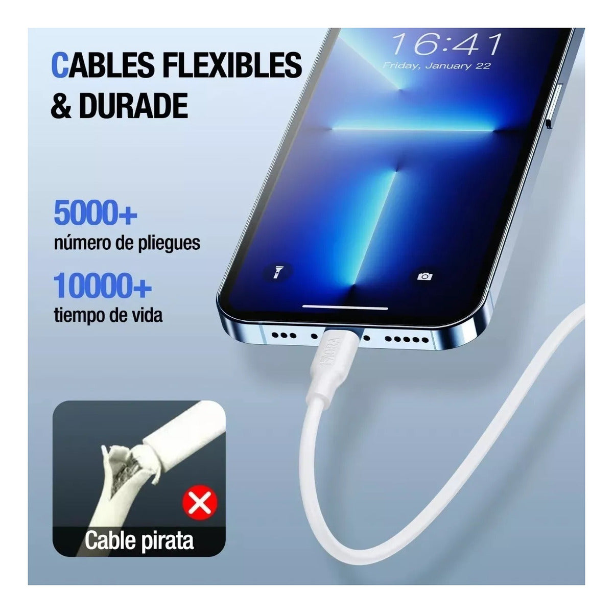 Cable Lightning 1Hora CAB075 | 1.5M Uso Rudo para iPhone y iPad – Carga y Datos, Reforzado y Rápido