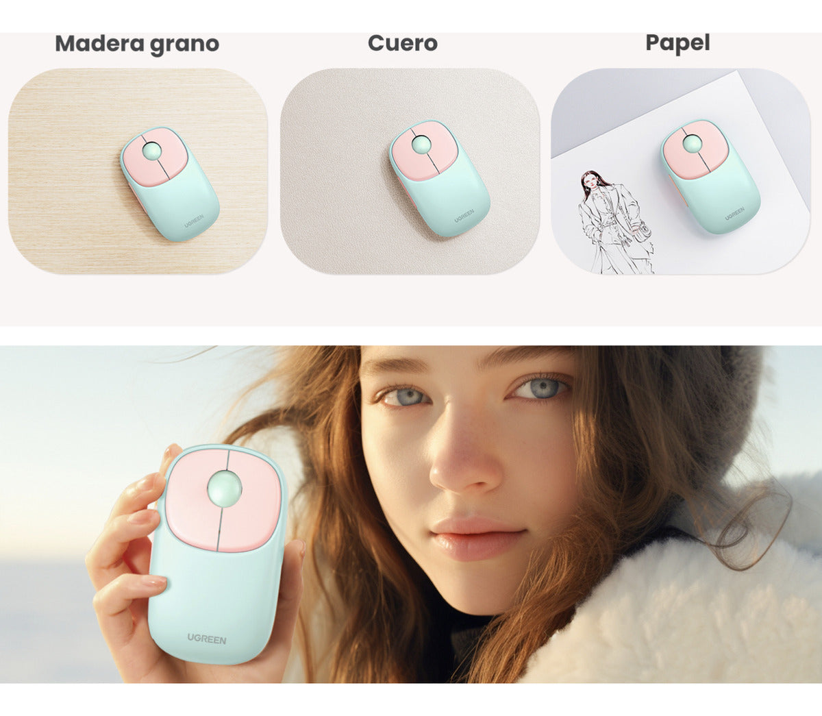 Mouse Inalámbrico Fun Recargable 2.4g & Bluetooth 4 Niveles De Dpi Clic Silencioso Ergonómico 5 Botones Color Rosa