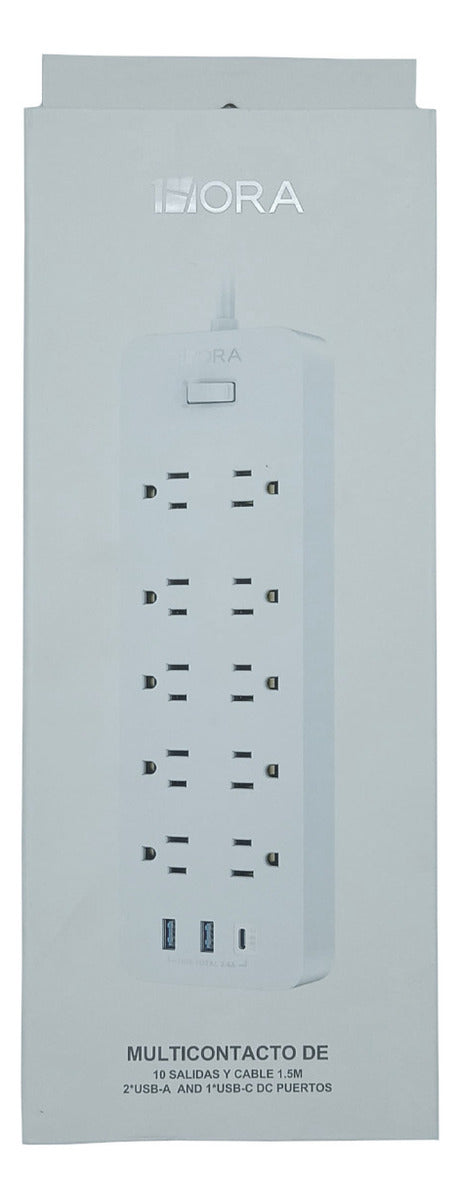 Multicontacto 13 Entradas con USB y Tipo C | Regleta 1Hora MCT002 Protección + Montable 1.5m