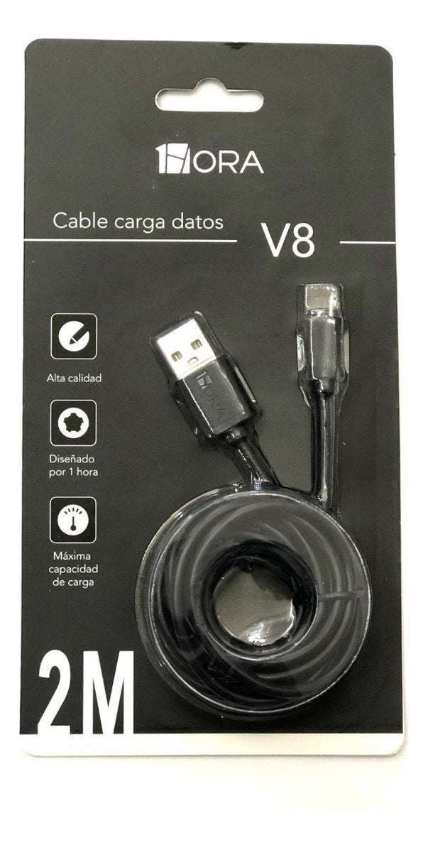 Cable Micro USB V8 CAB178 | 2M Carga Rápida 2.0A, Transferencia de Datos, Uso Rudo – Negro