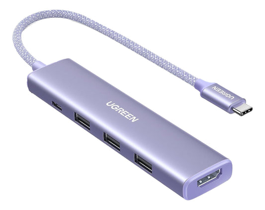 Hub Ugreen 5en1 Usb-a Multipuerto 5gbs Pd-100w Pc Mac Morado