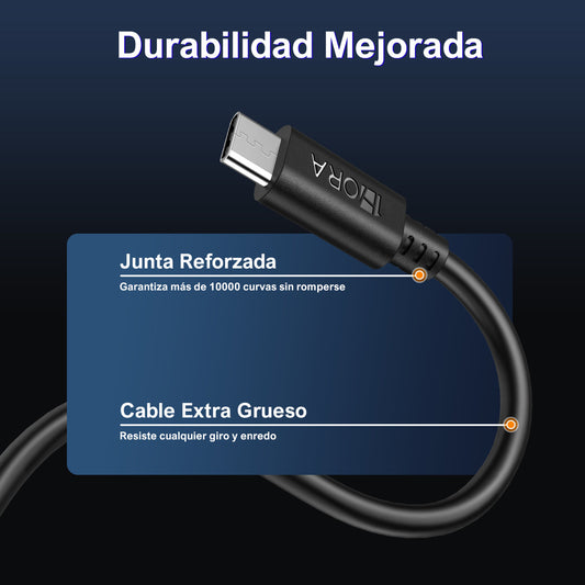 Cable Tipo C a USB 2.0 1Hora CAB150 | Carga Rápida 2A, Uso Rudo, 1.5M – Color Negro