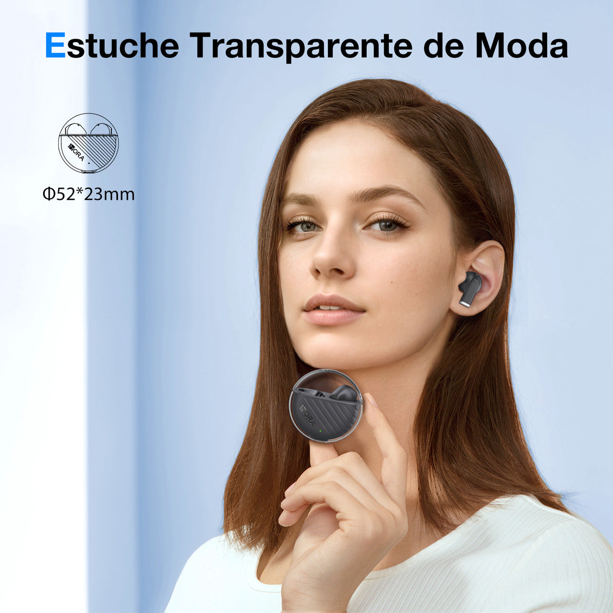 Audífonos In-Ear Transparentes Bluetooth 5.3 1Hora AUT209 Negro | Micrófono, Asistente de Voz, Graves Potentes – Ultra Ligeros 3.1 g