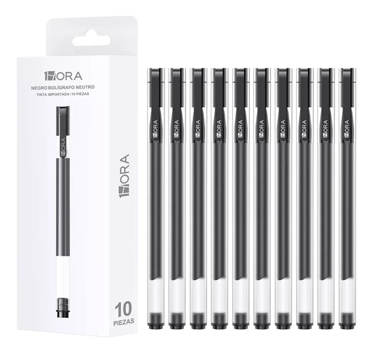 10 Bolígrafos 1Hora YCL033 | Tinta Negra, Punta Fina 0.5 mm, Escritura Suave y Precisa