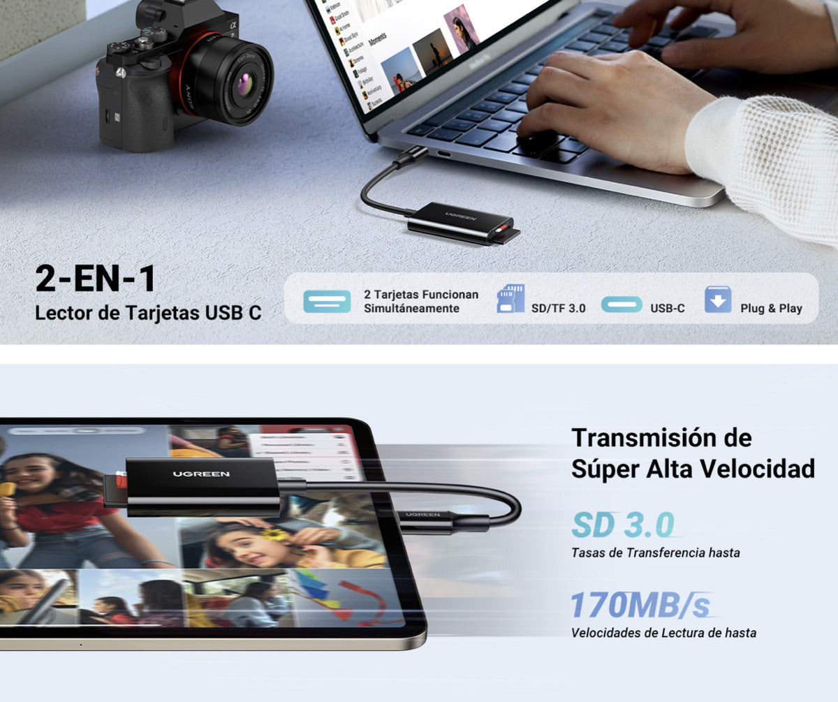 Lector De Tarjetas Usb-c 3.1 Micro-sd (tf)/sd 5gbps 2tb Color Negro