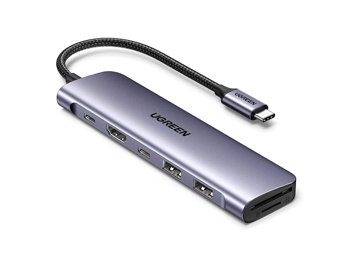 Hub adaptador Ugreen CM195 15214 7 en 1 para USB C suministro de energía de 100 W Plateado