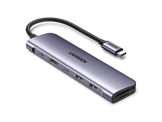 Hub adaptador Ugreen CM195 15214 7 en 1 para USB C suministro de energía de 100 W Plateado