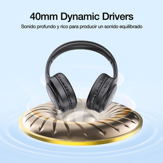 Audífonos Bluetooth Over-Ear 1Hora AUT202 | Sonido HD, Micrófono, Luces LED, Batería 28h – Negro