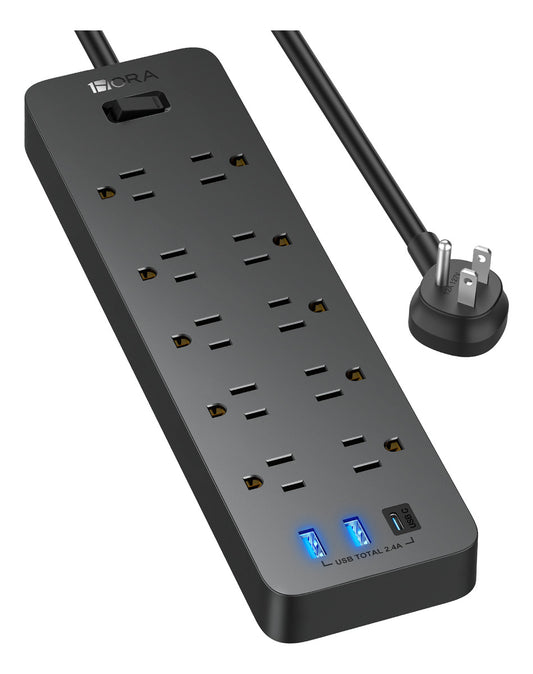 Multicontacto 13 Entradas con USB y Tipo C | Regleta 1Hora MCT002 Protección + Montable 1.5m