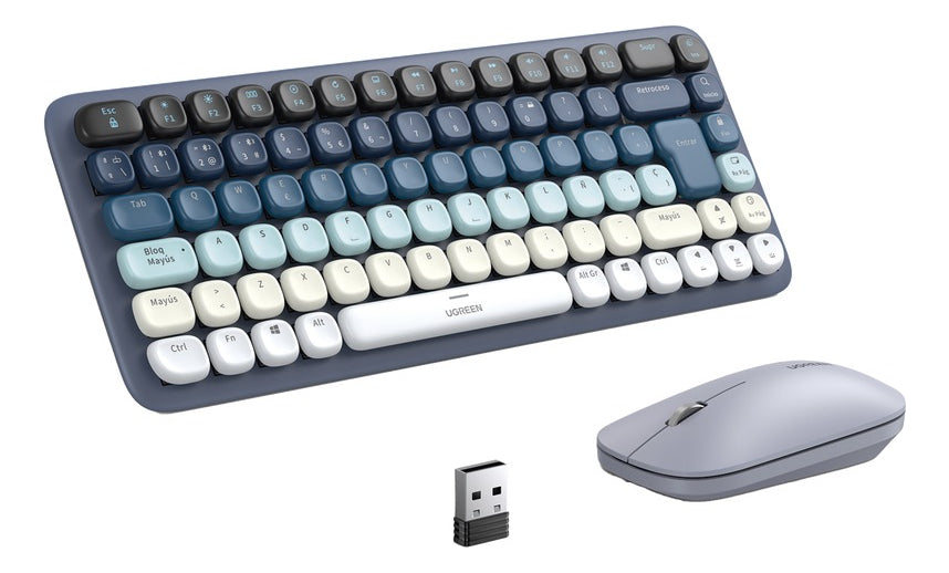 Paquete De Teclado Y Mouse Inalámbrico Ugreen Azul Mouse Gris