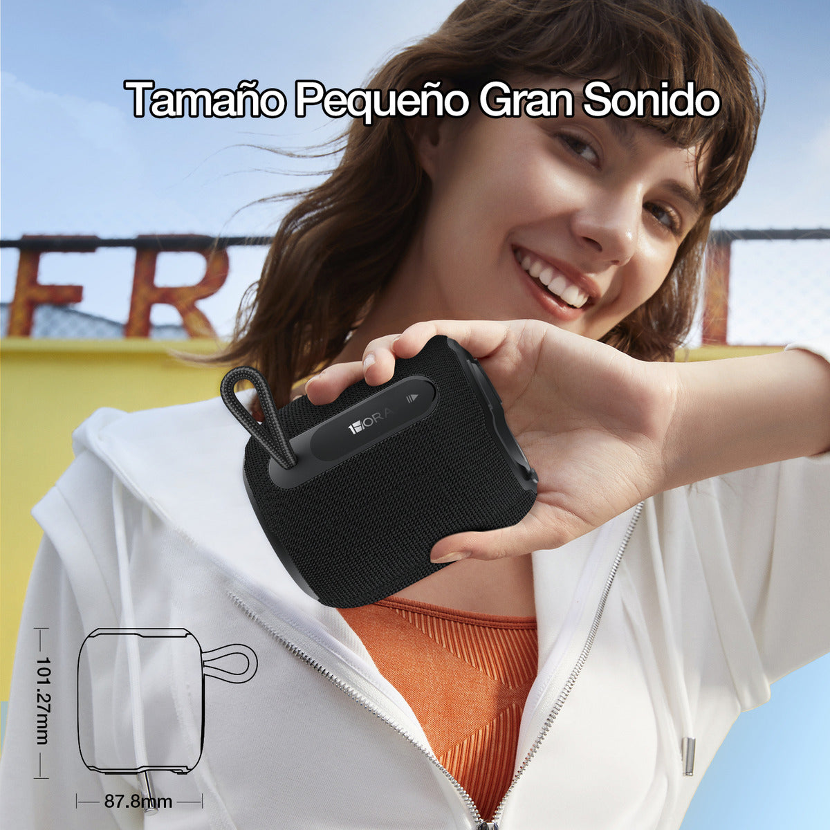Bocina Bluetooth 1Hora BOC243 Portátil | Altavoz Inalámbrico con TWS, FM, USB, MicroSD, AUX y Soporte Antideslizante