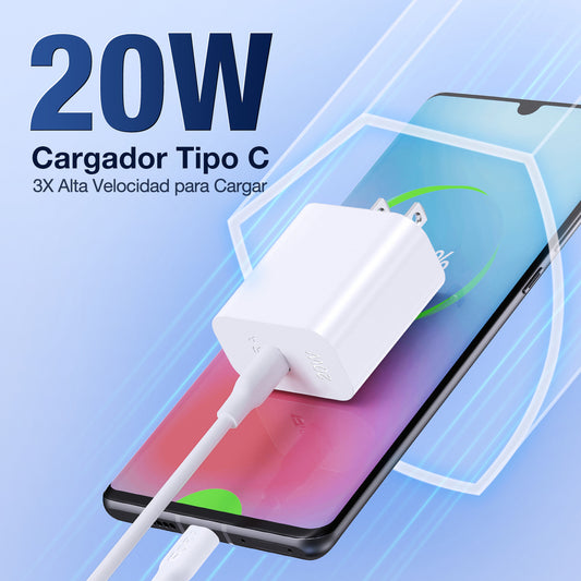 Cargador Rápido 20W USB C a C con Cable Incluido - Compatible con iPhone 16, Samsung, Xiaomi - GAR153