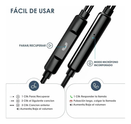 Audífonos In-Ear Alámbricos 1Hora con Micrófono 3.5mm | Modelo AUT122 Negro