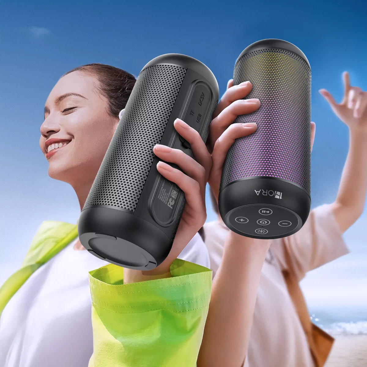 Bocina Bluetooth 5.1 1Hora BOC242 con Luces RGB | Altavoz Portátil TWS, FM, USB, MicroSD, Batería 2400 mAh, Sonido Hi-Fi