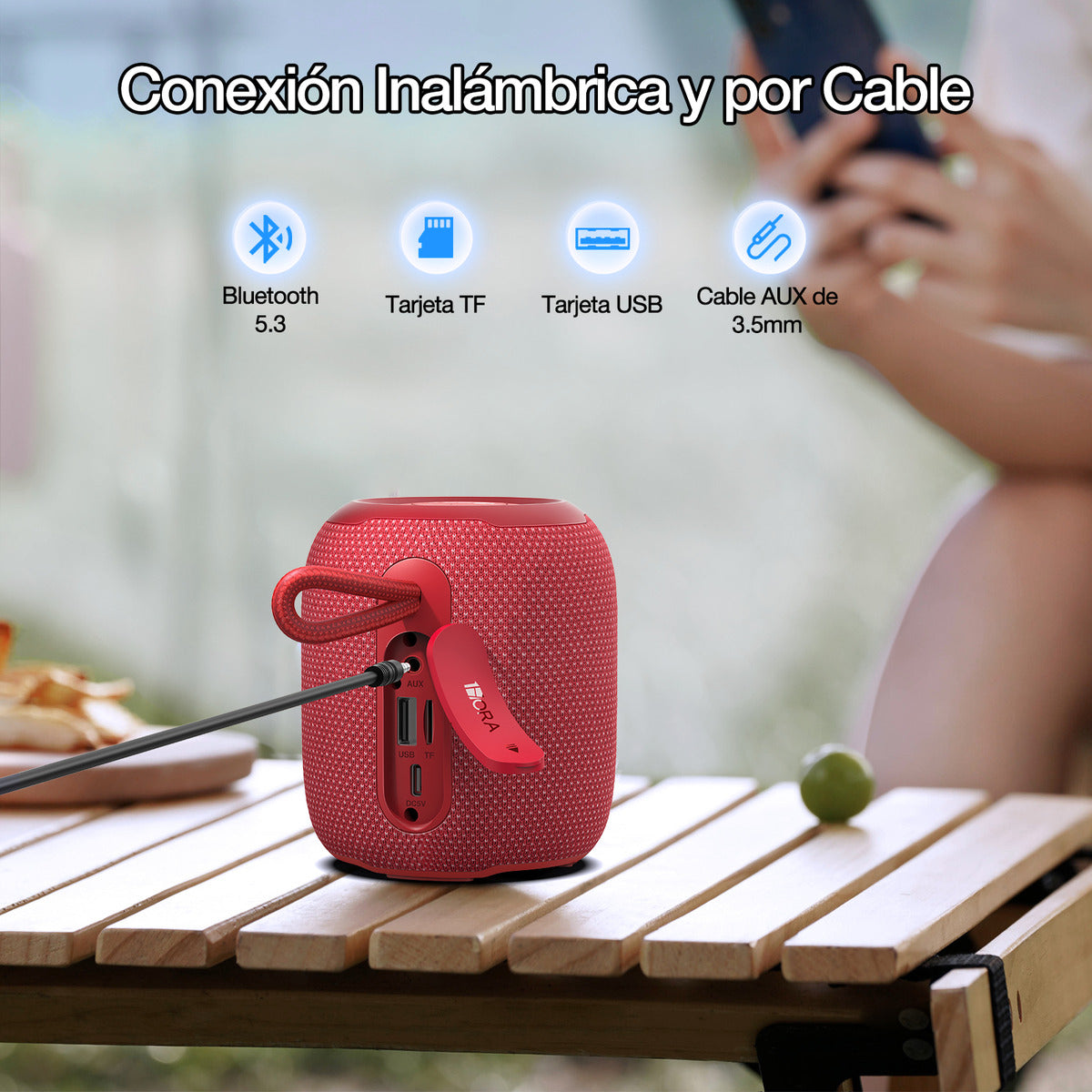 Bocina Bluetooth 1Hora BOC243 Portátil | Altavoz Inalámbrico con TWS, FM, USB, MicroSD, AUX y Soporte Antideslizante