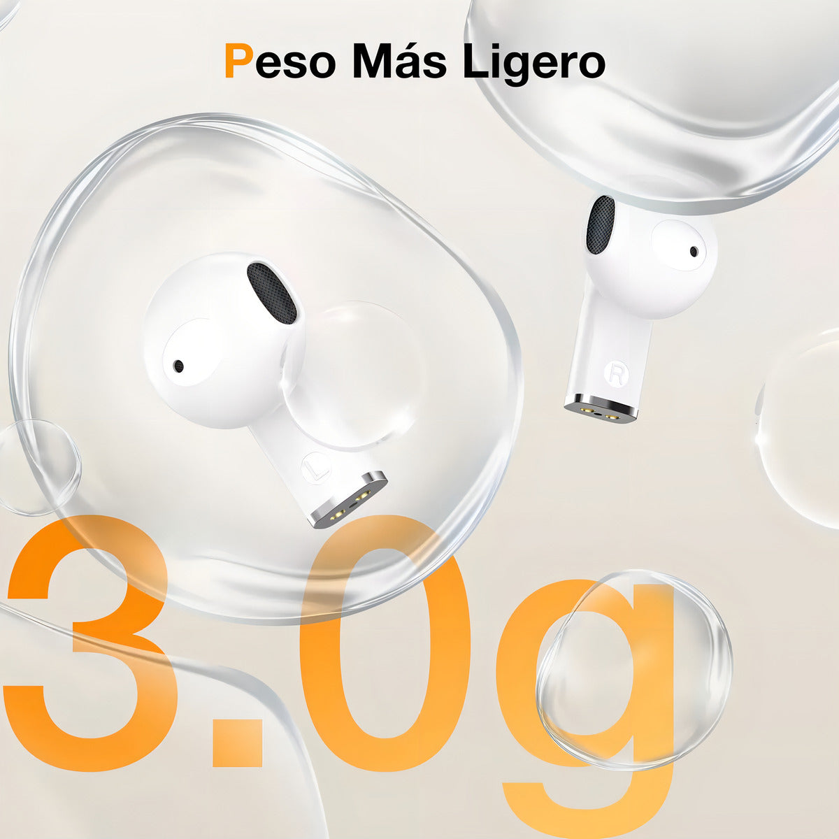 Audífonos In-Ear Transparentes Bluetooth 5.3 1Hora AUT209 Blanco | Micrófono, Asistente de Voz, Graves Potentes – Ultra Ligeros 3.1 g