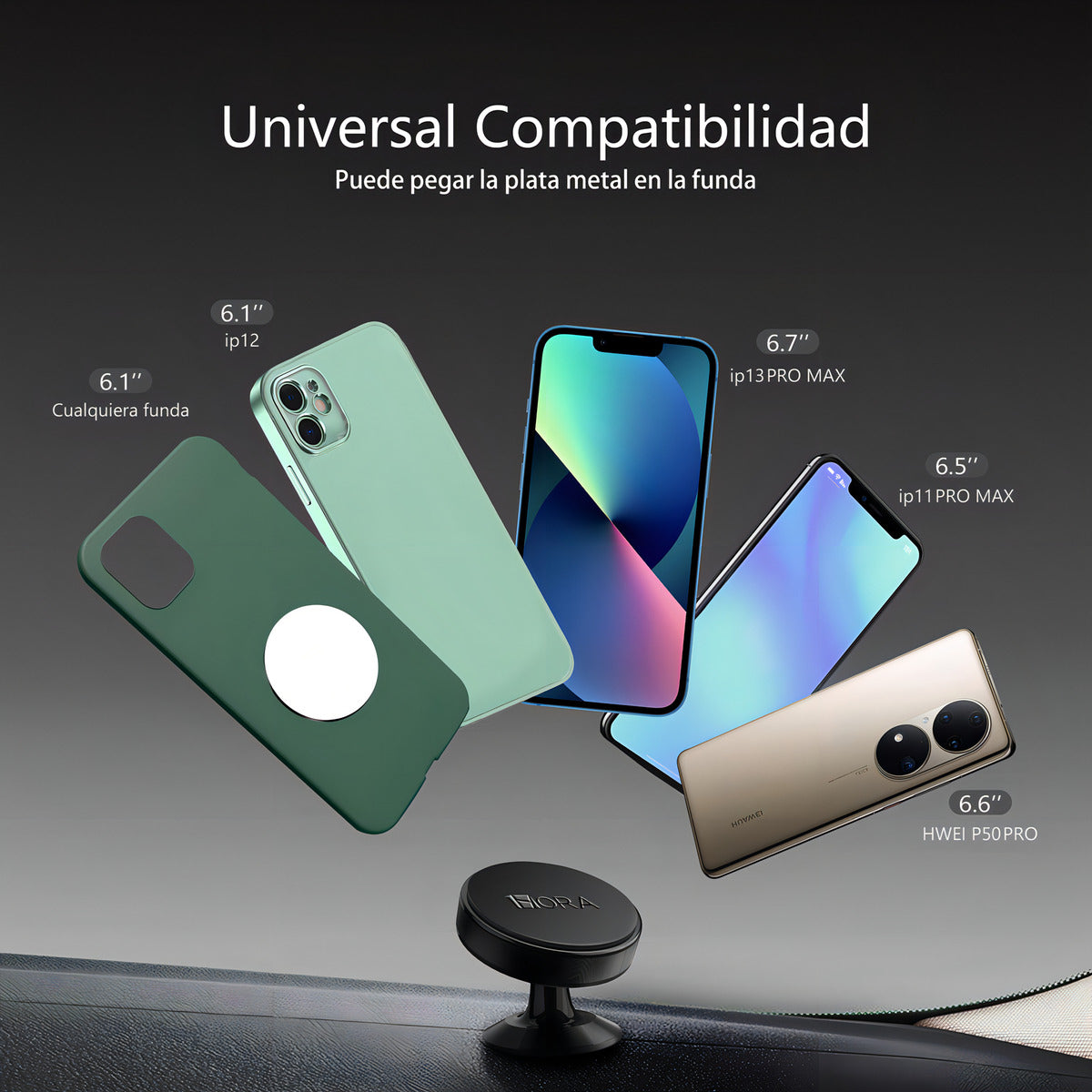 Soporte Magnético 1Hora PJ093 | Aluminio Ultra Resistente, Giro 360°, Celular en Auto
