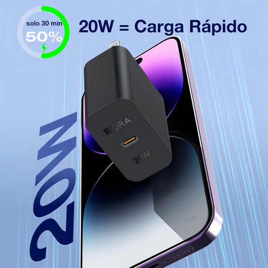 Cargador Rápido 20W USB C - Compatible con iPhone, Samsung, Motorola, Oppo - GAR152
