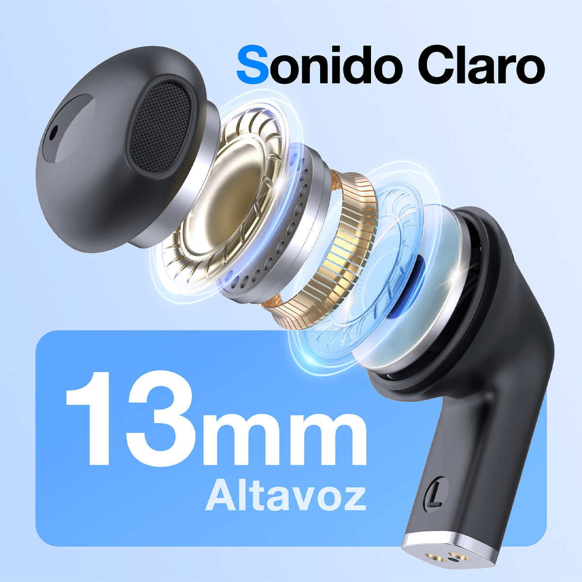 Audífonos In-Ear Transparentes Bluetooth 5.3 1Hora AUT209 Negro | Micrófono, Asistente de Voz, Graves Potentes – Ultra Ligeros 3.1 g