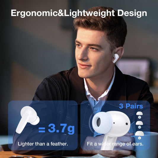 Audífonos In-Ear Bluetooth 5.3 1Hora AUT207 | Batería 18h, Sonido Profesional, Micrófono, USB-C – Color Blanco