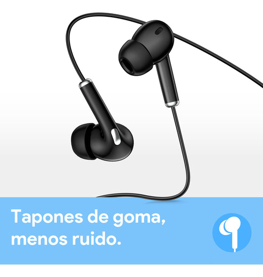 Audífonos Alámbricos In-Ear 1Hora con Micrófono | Modelo AUT123 3.5mm Color Negro