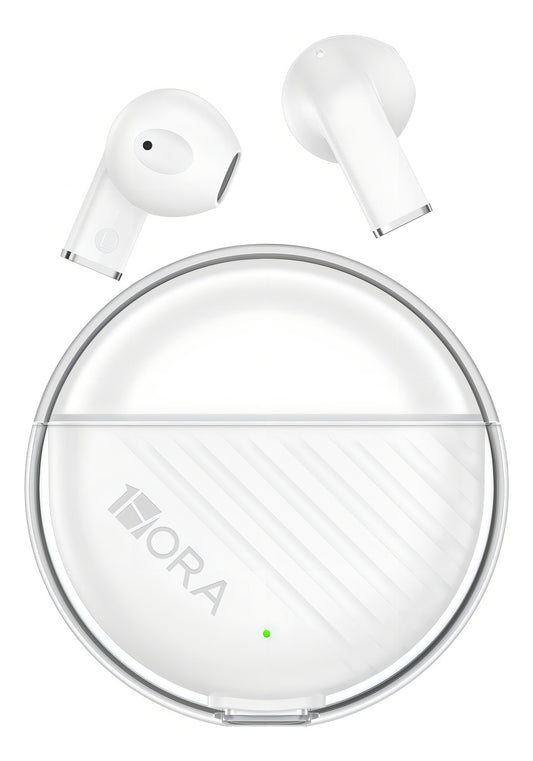 Audífonos In-Ear Transparentes Bluetooth 5.3 1Hora AUT209 Blanco | Micrófono, Asistente de Voz, Graves Potentes – Ultra Ligeros 3.1 g