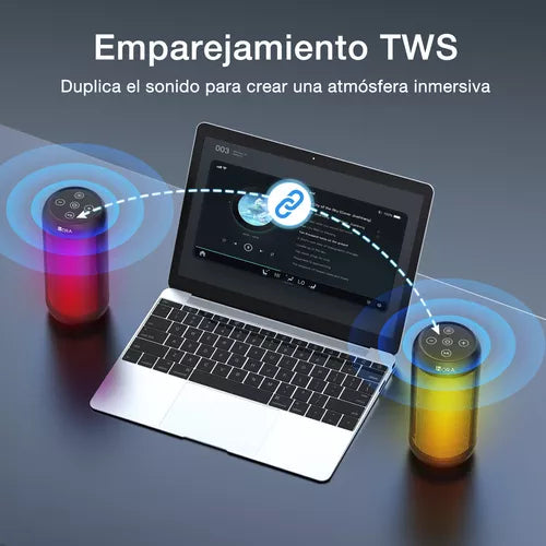 Bocina Bluetooth 5.1 1Hora BOC242 con Luces RGB | Altavoz Portátil TWS, FM, USB, MicroSD, Batería 2400 mAh, Sonido Hi-Fi