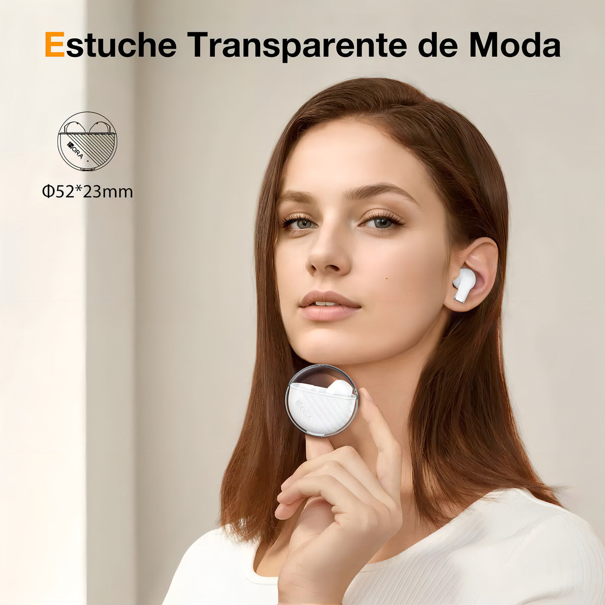 Audífonos In-Ear Transparentes Bluetooth 5.3 1Hora AUT209 Blanco | Micrófono, Asistente de Voz, Graves Potentes – Ultra Ligeros 3.1 g