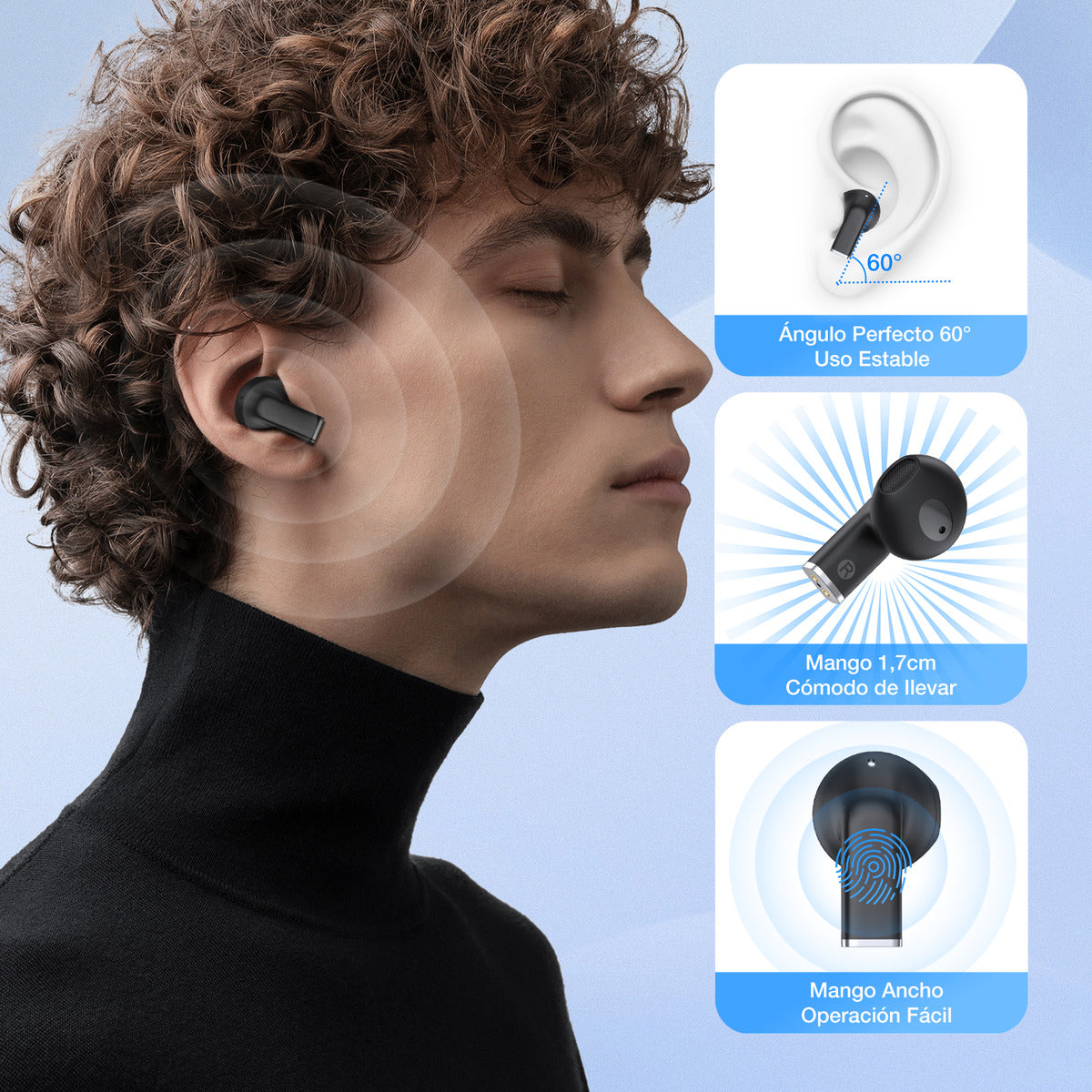 Audífonos In-Ear Transparentes Bluetooth 5.3 1Hora AUT209 Negro | Micrófono, Asistente de Voz, Graves Potentes – Ultra Ligeros 3.1 g