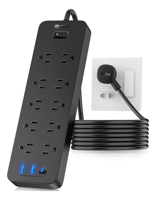 Multicontacto 13 Entradas con USB y Tipo C | Regleta 1Hora MCT002 Protección + Montable 1.5m
