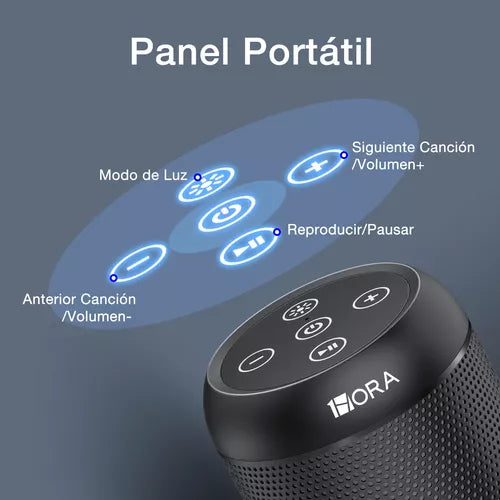 Bocina Bluetooth 5.1 1Hora BOC242 con Luces RGB | Altavoz Portátil TWS, FM, USB, MicroSD, Batería 2400 mAh, Sonido Hi-Fi