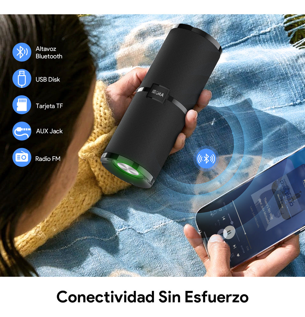 Bocina Bluetooth 5.1 Portátil 1Hora BOC060 | Sonido Estéreo HD, Batería 2400 mAh, TWS, FM, Micro SD, USB