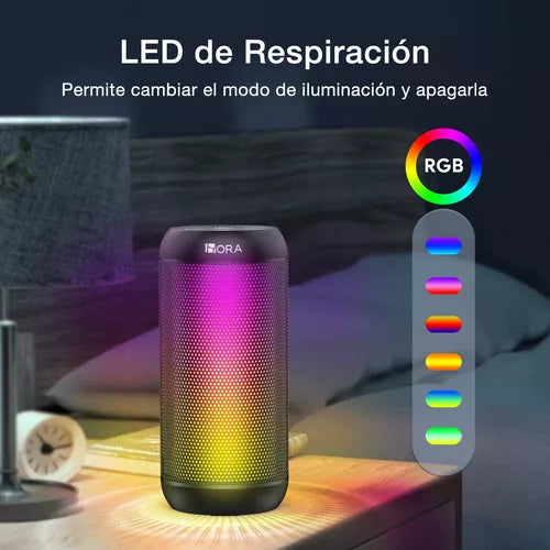 Bocina Bluetooth 5.1 1Hora BOC242 con Luces RGB | Altavoz Portátil TWS, FM, USB, MicroSD, Batería 2400 mAh, Sonido Hi-Fi
