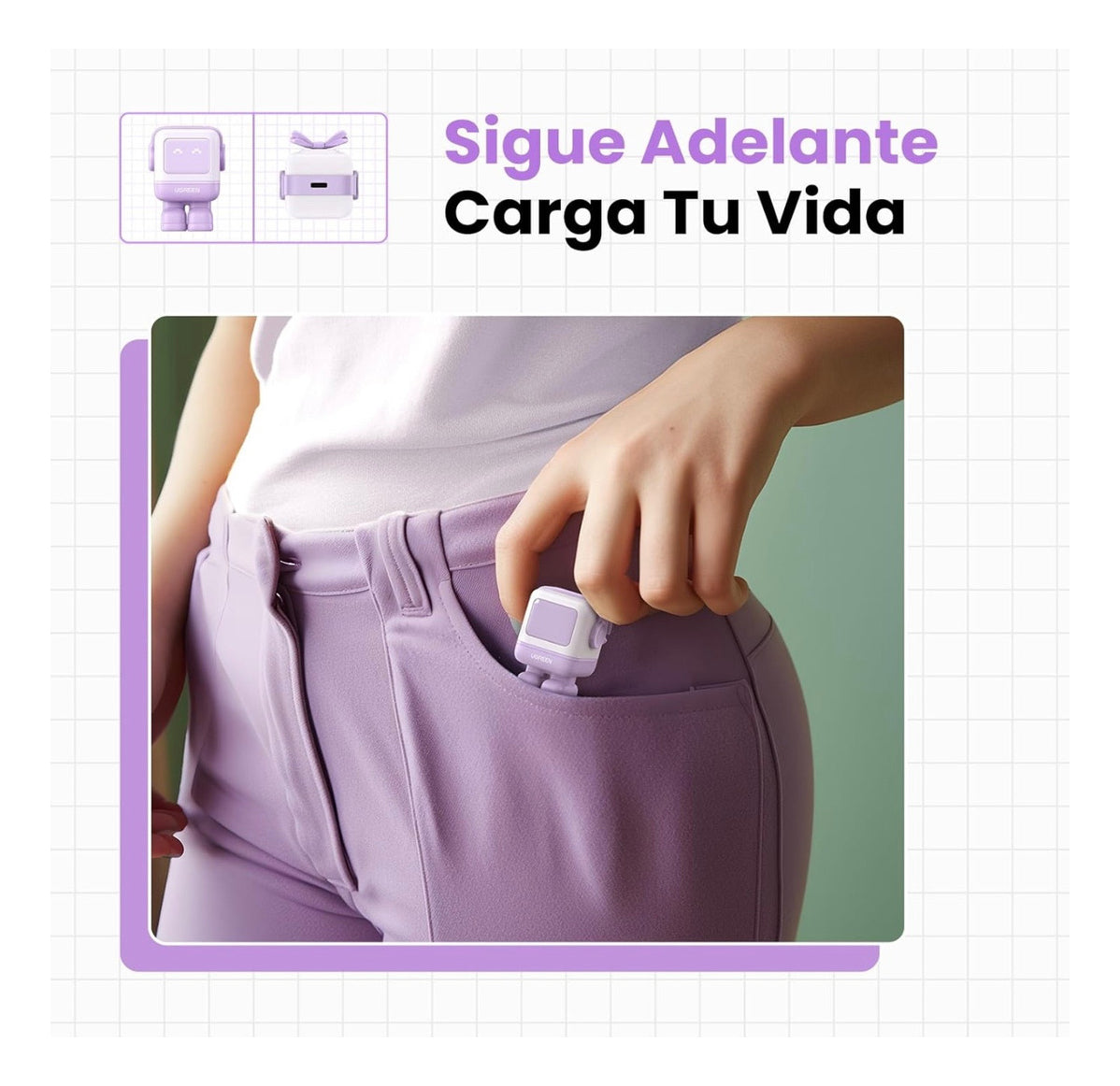 Cargador Usb C 30w Ugreen Nexode Robot Gan Carga Rápida Lila