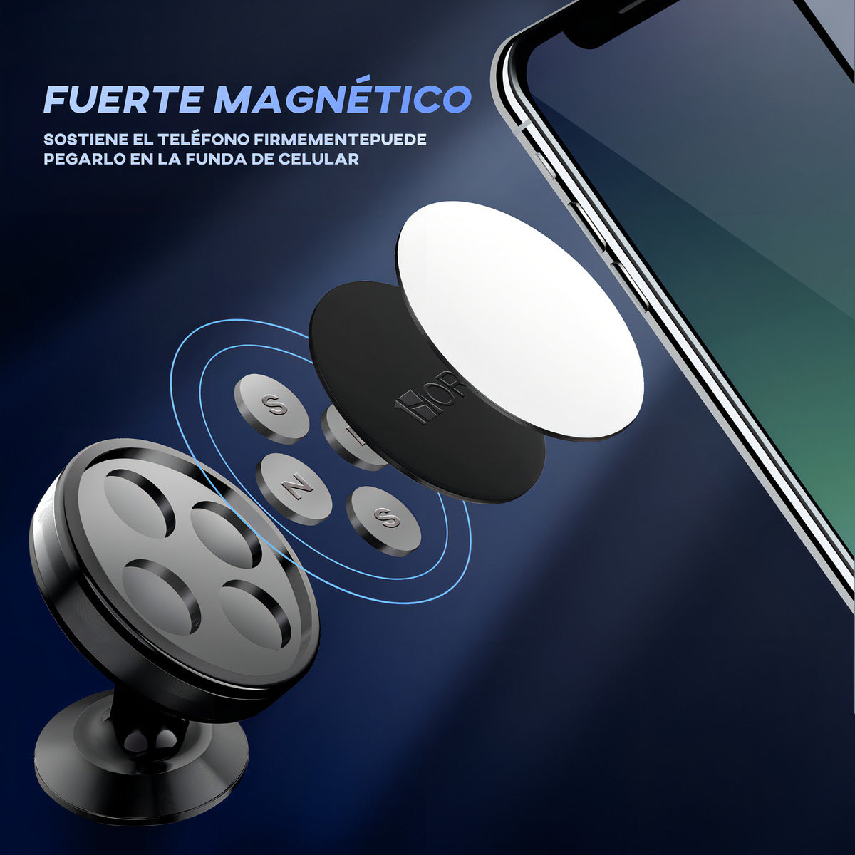 Soporte Magnético 1Hora PJ093 | Aluminio Ultra Resistente, Giro 360°, Celular en Auto